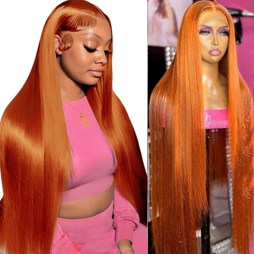 Poysew 28 Inch Ginger Orange Lace Front Wigs Human Hair Pre Plucked Straight 13X4 Hd Lace Frontal Human Hair Wigs Ginger Wig Lace Front Human Hair With Baby