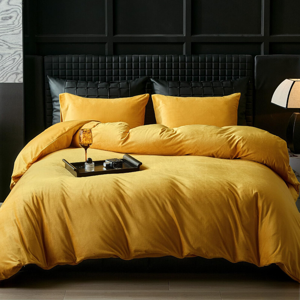 Housse de couette en velours doré Warmdern, parure de lit king size en flanelle, 3 pièces, ultra douce, luxueuse, texturée, moderne, avec fermetu