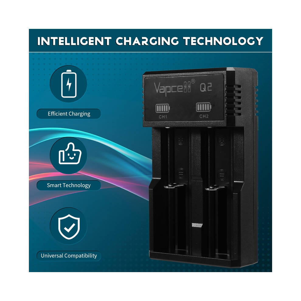 Q2 Smart Usb Battery Charger 2 Slots, For Rechargeable Lithium Batteries Intelligent Charging Technology 4853284779997