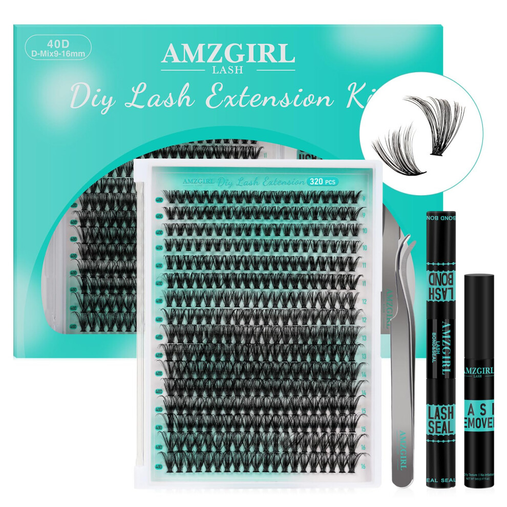 Amzgirl Lash Lash Clusters Kit 320Pcs 40D Eyelash Extension Kit Lash Bond And Seal Waterproof Lash Remover For Individual Cluster Lashes Kit Lash Applicator Tool F