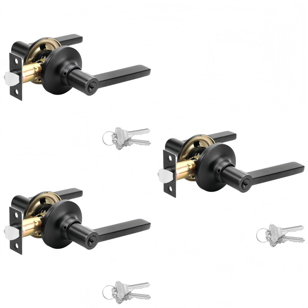 Annfuz 3Pack [Keyed Alike] Entrance Door Levers Exterior Interior Keyed Door Handles With Lock And Same Keys Reversible For Right Left Handed Doors Pe 717326270191