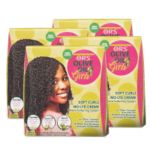 ORS Olive Oil Girls Soft Curls No-Lye Creme Texture Softening System Kit with Olive Coconut & Avocado Oils (Pack of 4)