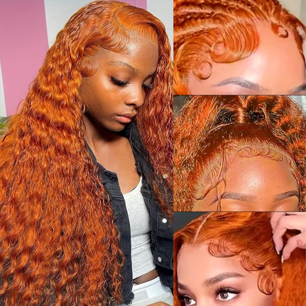 Premay Ginger Orange Lace Front Wigs Human Hair 180% Density 13X4 Deep Wave Lace Front Wigs Human Hair Pre Plucked Curly Lace Frontal Wig Human Hair 3