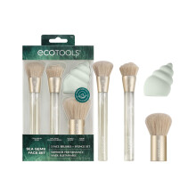 EcoTools Sea Gems Gesichts-Make-up-Pinsel und Schwamm, 4-teiliges Set. Umweltfreundliche Make-up-Pinsel und Make-up-Schwamm für Grundierung, Rouge, K