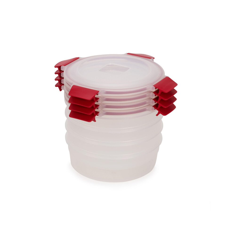Joseph Joseph Nest Lock 8-piece Plastic BPA Free Round Food Storage Container Set with Lockable Airtight Leakproof Lids - Red
