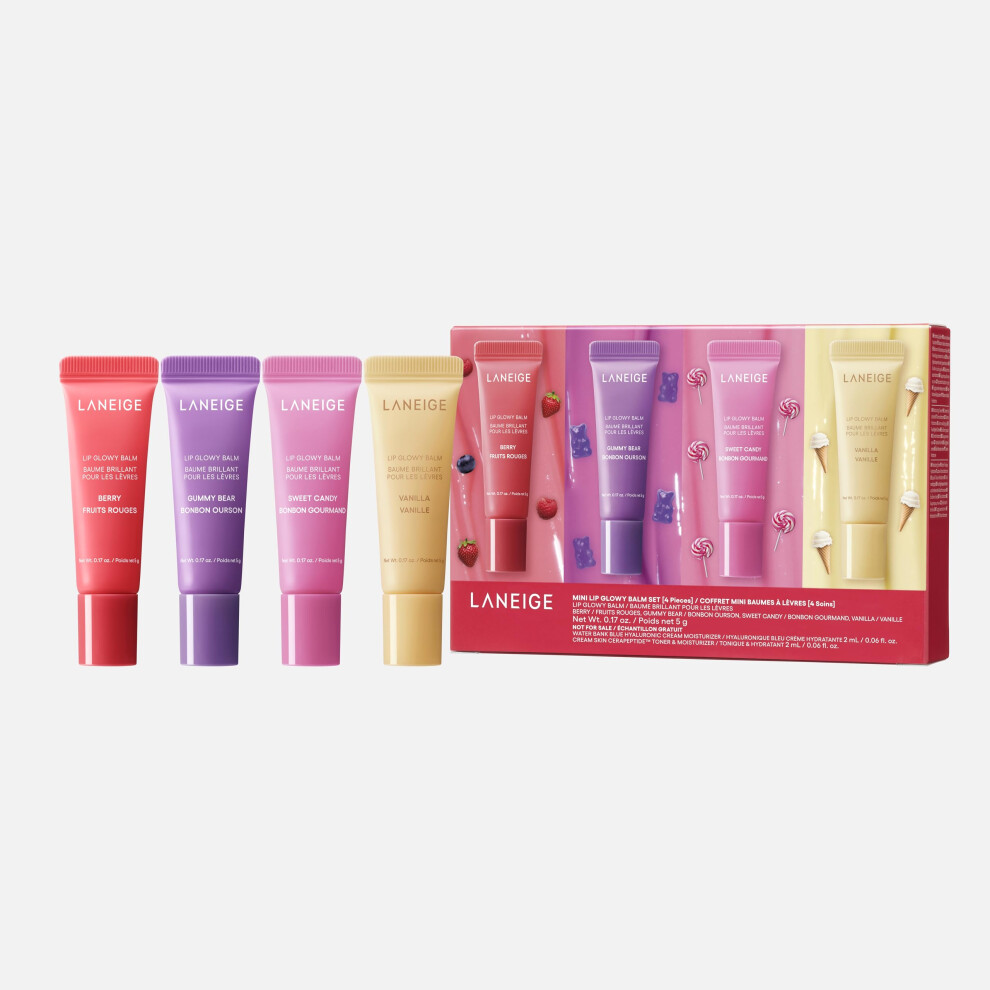 LANEIGE Mini Lip Glowy Balm Set: Keeps Lips Hydrated  Glossy  and Moisturized with Nourishing Shea and Murumuru Butters