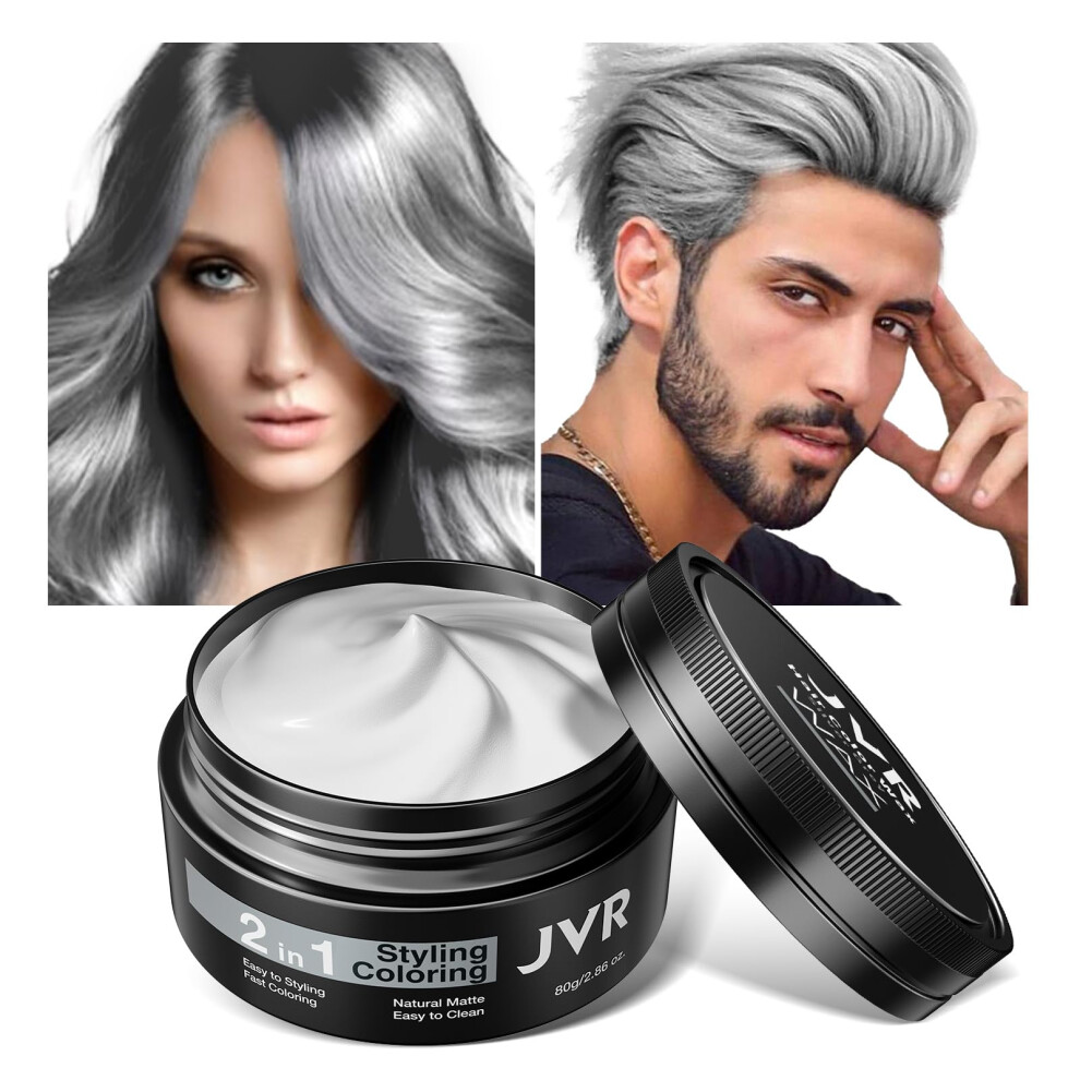 Cire Colorante Temporaire Pour Cheveux Gris Jvr Pour Enfants, Femmes Et Hommes, Couleur Mate Naturelle, Blanc-Gris, 2 En 1, Pour Filles Et Gar On-image