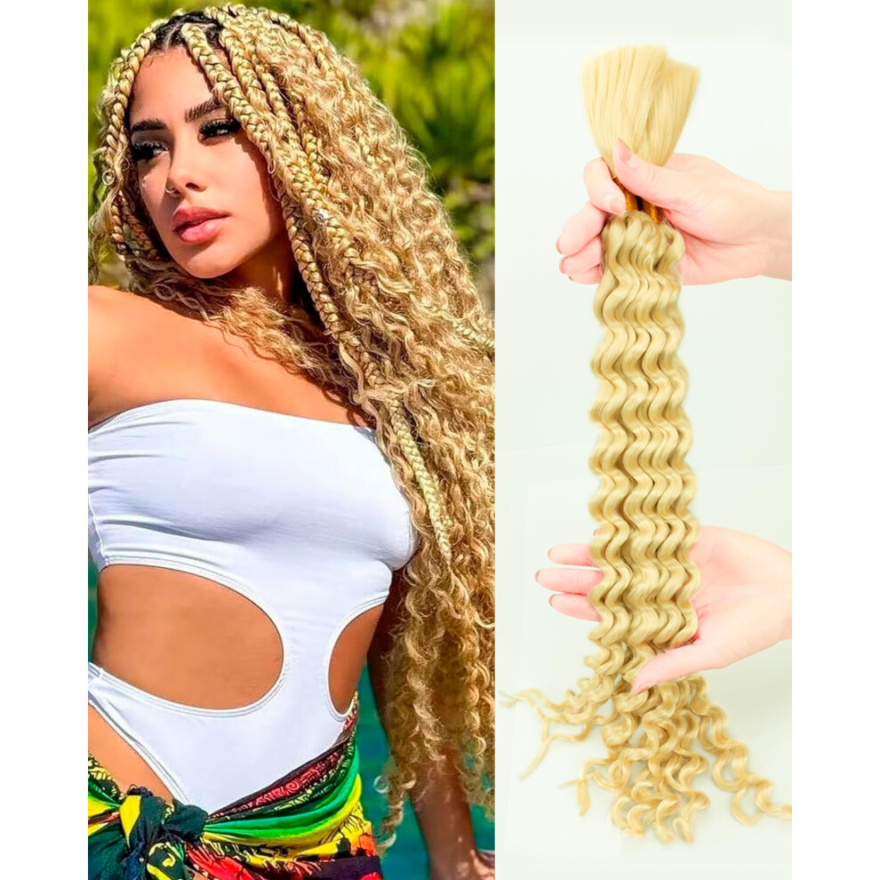Miss Sula Deep Wave Bulk Flechthaar Nasses Und Gewelltes Echthaar Zum Flechten, 50,8 Cm, 2 B Ndel, Cremefarben, Ohne Schuss, Bohemian-Lockenhaa-image