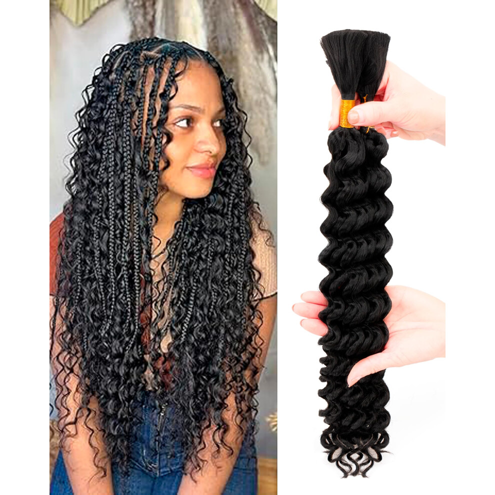 Miss Sula Deep Wave Bulk Braiding Hair-Wet And Wavy Human Braiding Hair 20 Inches 2 Bundles Natural Black No Weft Bohemian Curl For Diy(20-2 Bundles 1B#)