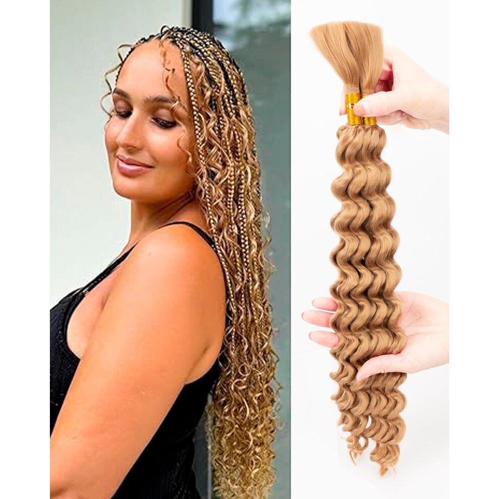 Sula Miss Deep Wave Bulk Braiding Hair-Wet And Wavy Human Braiding Hair 20 Inches 2 Bundles Natural Blonde No Weft Bohemian Curly Hair Bundle For Diy(