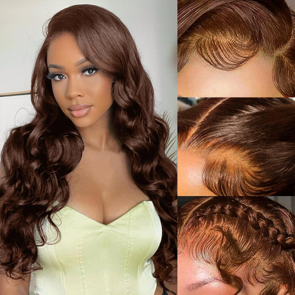 Perruques Lace Front Wigs Brun Chocolat Cheveux Humains Pré-éPiléS Avec Baby Hair 13X6 Hd Body Wave Perruques Lace Front Wigs Brun Cheveux Humain-image