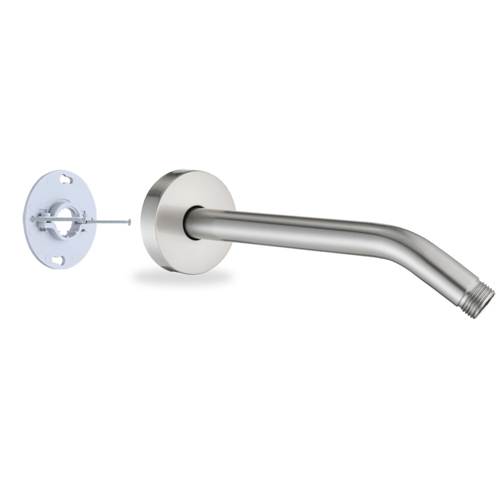 Rainrevive 10 Inch Shower Arm With Flange And Stabilizer Bracket Wall Mounted Shower Pipe Arm 304 Stainless Steel For Fixed Shower Head & Handheld Sh 9313399263491