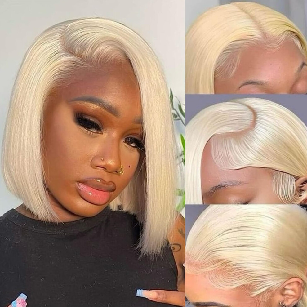 Perruque courte blonde VYCRAVE 613, cheveux humains, 13x4, avec dentelle transparente HD, pré-épilée avec des cheveux de bébé, sans colle, densit