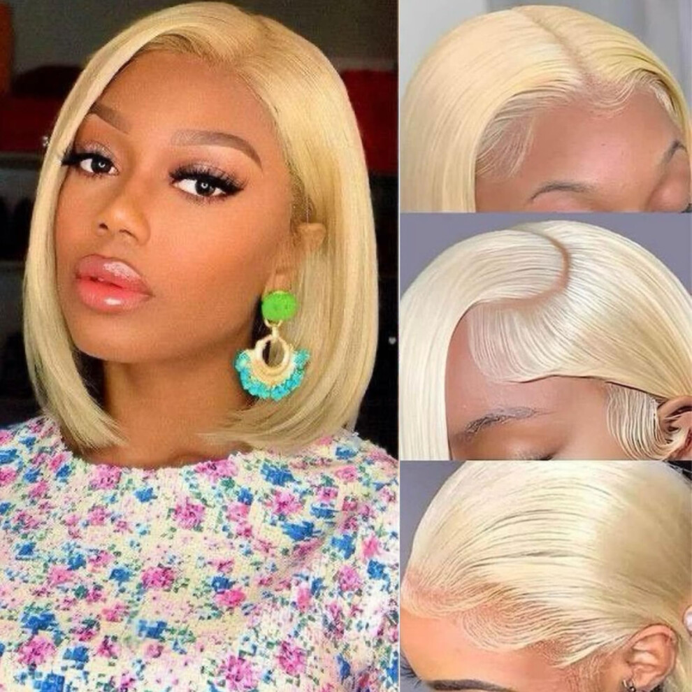 Perruque Bob blonde VYCRAVE 613, cheveux humains, 13x4, avec dentelle frontale transparente HD, pré-épilée avec cheveux de bébé, 12 pouces, sans