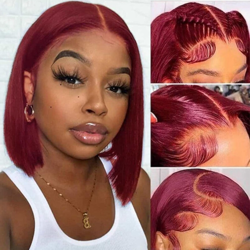 Vycrave Unisex Red Burgundy Lace Front Wigs Human Hair 99J Bob Wig Human Hair Pre Plucked 13X4 Hd Transparent Lace Frontal Glueless Wig 180% Density Straight Short Bob W