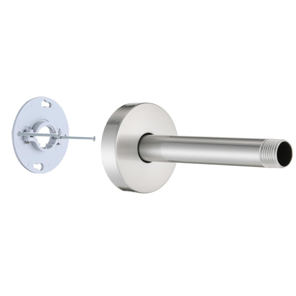Rainrevive 6 Inch Straight Shower Arm With Flange And Stabilizer Bracket Ceiling Mount Replacement Rain Shower Head 304 Stainless Steel Arm For Fixed 9313399263569