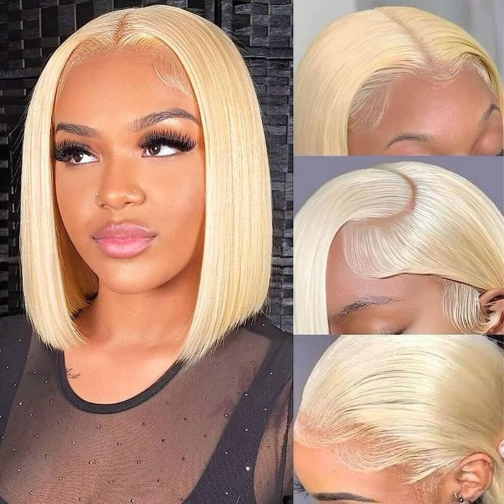 Vycrave Unisex Blonde Bob Wig Human Hair 13X4 Hd Transparent 613 Lace Front Wig Human Hair 180% Density 10 Inch Lace Frontal Wigs Human Hair Pre Plucked With Baby Ha