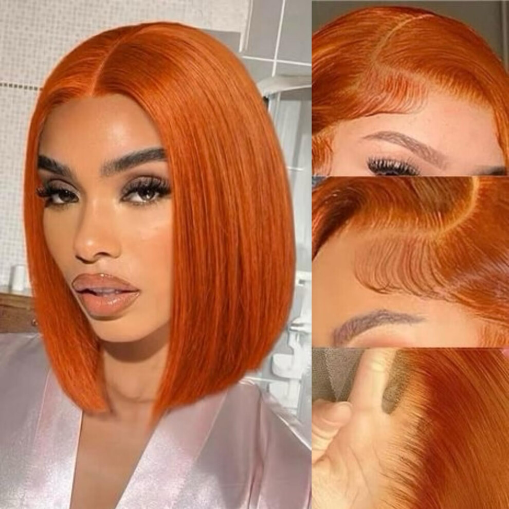 Vycrave 10 Inch Ginger Orange Bob Lace Front Wigs Human Hair For Women 13X4 Hd Transparent Lace Frontal Wigs Pre Plucked With Baby Hair Glueless Wigs Human Ha