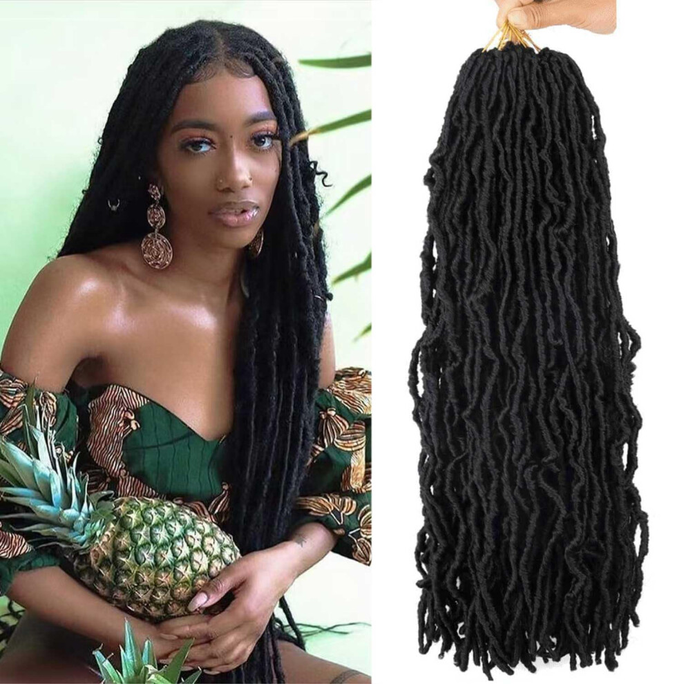 Layashow Unisex Black 8 Packs Soft Locs Crochet Hair Pre Looped 24 Inch Faux Locs Crochet Braids Goddess Locs Dreadlocs For Butterfly Locs Hair For Women (1B 24 Inch