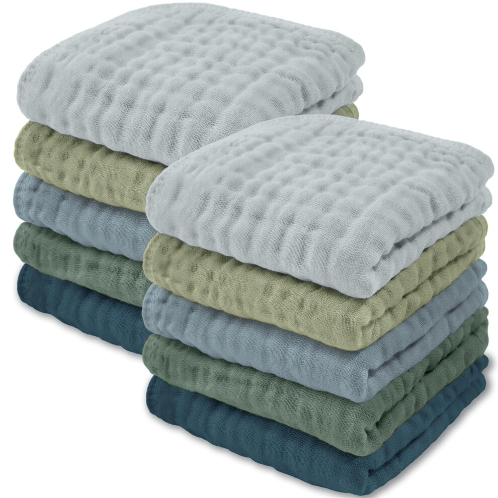 Muslin Baby Washcloths 10 Pack - Soft 6-Layer Cotton Wash Cloths For Sensitive Skin - 10X10 Large Gentle Absorbent Infant Essentials Comfy Cubs