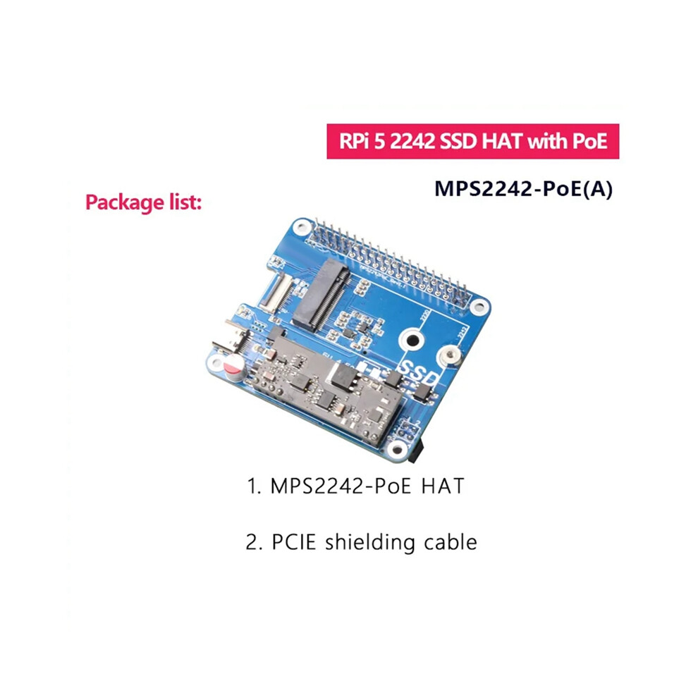 Mps2242-Poe A For 5 Pcie To Nvme Ssd 2242 Hat With Poe Power 5V 4.5A Support 2242/2230 4853284788807