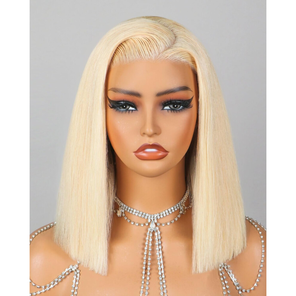 Perruque Bob Megalook En Cheveux Humains, 6X5 Pouces, Sans Colle, Blonde, Pré-éPiléE, Pré-CoupéE, Hd 613, Avec Dentelle Frontale, Pour Femmes Noi-image