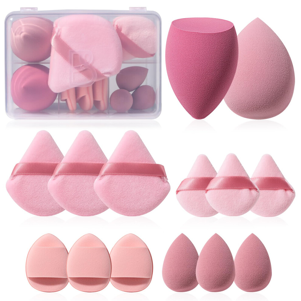Make-Up Sponsset Bs-Malltriangle Puff 14 Stuks Voor Vloeibare Cr Me En Poeder, Veelkleurige Make-Upsponsjes En Mini Make-Upspons (B-Roze)-image