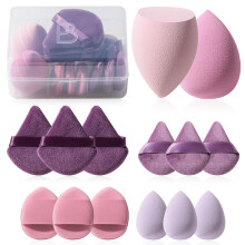 Makeup svampes?t BS-MALLTriangle Puff 14 stk til flydende creme og pulver Flerfarvede makeup svampe og mini makeup svamp (A-lilla)