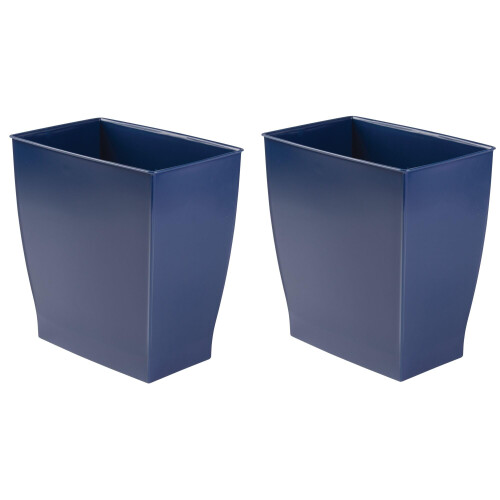 iDesign Small Rectangular Bathroom Trash Set of 2-Navy Blue Waste Can