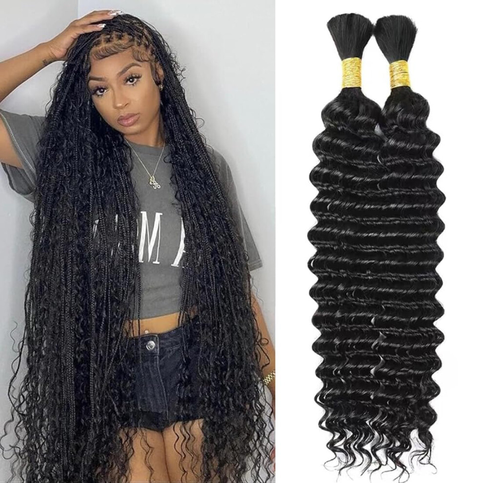 Lemeiily Unisex Not,Specified Human Braiding Hair 2 Bundles 100G 28Inch Deep Wave Bulk Human Hair For Braiding No Weft Curly Braiding Hair Bulk Curly Human Hair For Boho Braids 12A