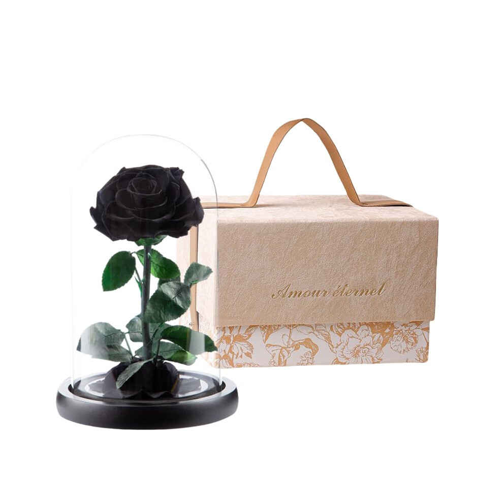 Fleurs pr   serv   es, roses    ternelles   : v   ritable rose noire sous cloche en verre       pour sa petite amie, sa femme, sa m   re ou sa maman.