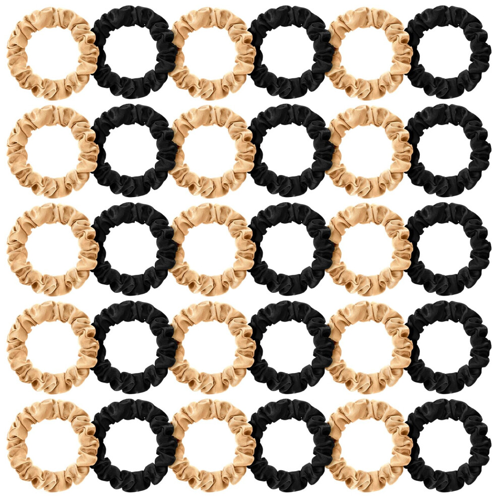Willbond 30 Elastici Piccoli In Seta Satinata, Da Donna, Sottili, Mini Elastici Per Coda Di Cavallo, Per Capelli Spessi E Ricci, Decorazione Per Polsi (Nero, Oro)-image