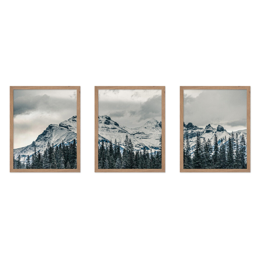 Poster Master, affiche photographique en 3 parties - Impression moderne - Paysage de montagnes enneig   es, ciel nuageux, for   t et arbres - Cadeau