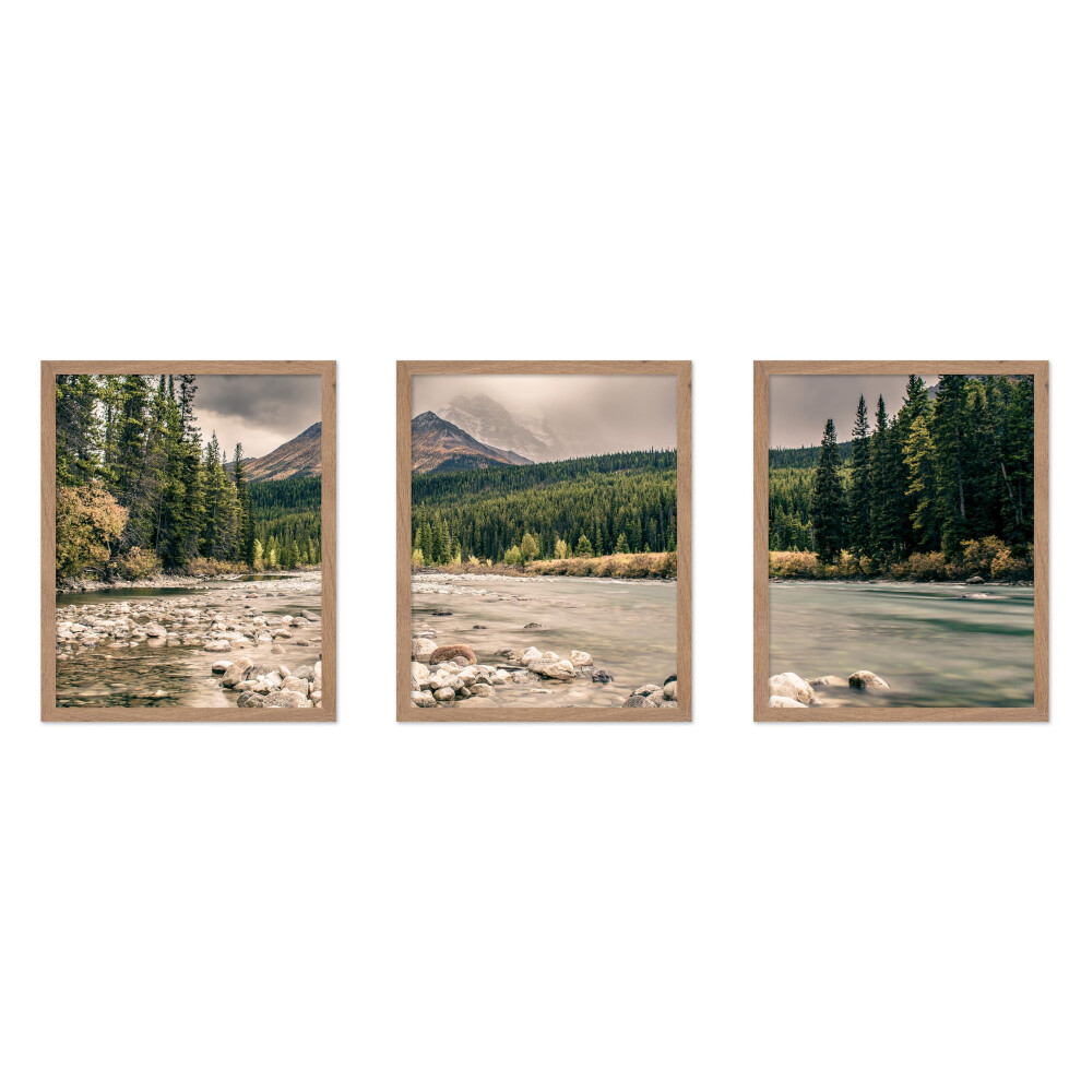 Poster Master, affiche photographique 3 pi   ces - Impression moderne - Paysage, for   t, rivi   re, montagne, nature sauvage, arbres - Cadeau pour un