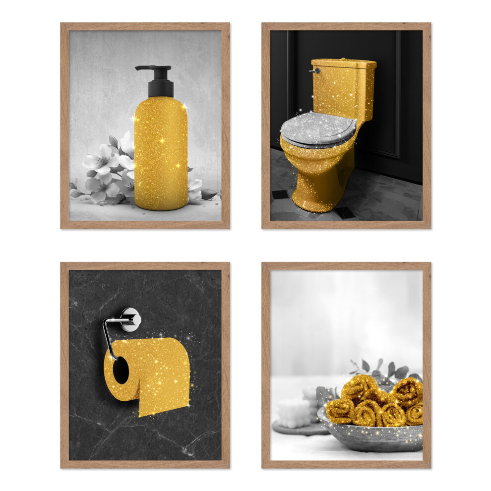 Poster Master, 4 accessoires de salle de bain, affiche dorée, art tendance, art moderne, décoration murale de salle de bain, décorations de salle