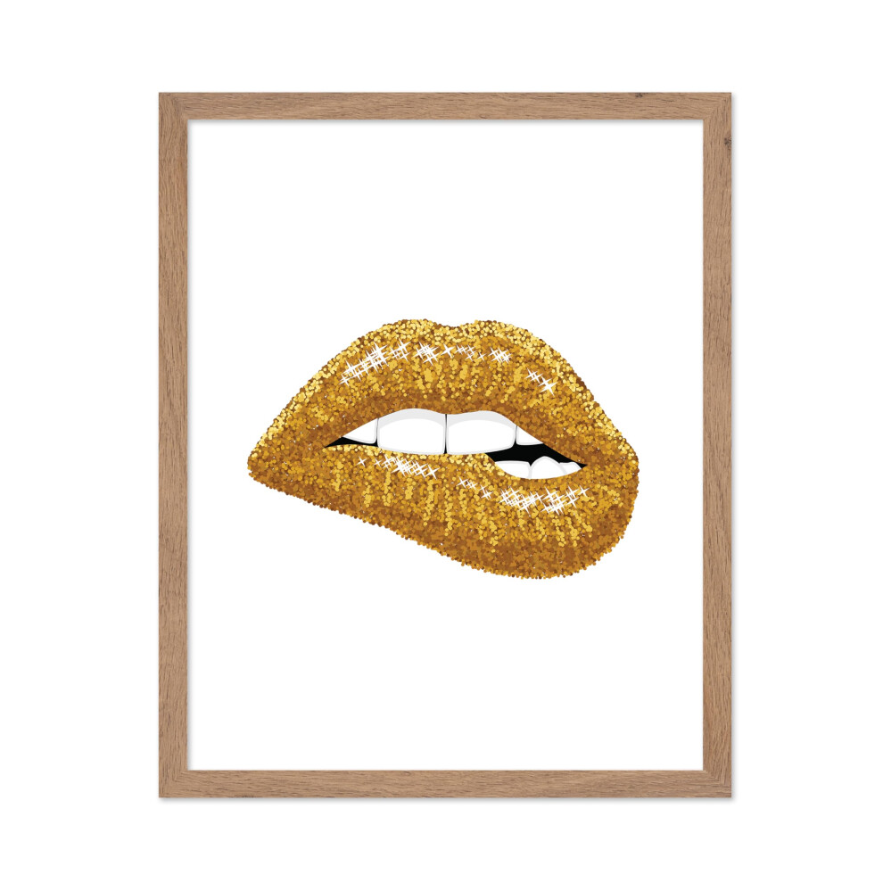 Poster Master Gold Lips - Stampa Con Labbra Morsicate - Arte Moderna - Arte Di Tendenza - Arte Minimalista - Arte Boho - Regalo Per Uomini E Donn