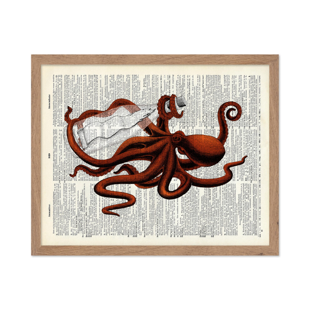 Dizionario Poster Master - Stampa Di Un Polpo Con Bottiglia - Arte Del Polpo - Arte Del Kraken - Regalo Per Lui E Per Lei Amanti Degli Animali --image