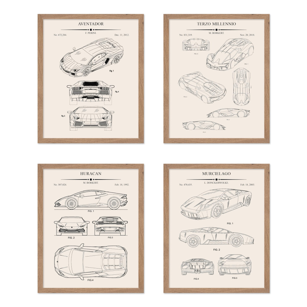 Poster Master, 4 Pi Ces, Affiche De Plans De Voitures De Luxe - Impression De Brevet De V Hicule - Art Automobile - Art De Voiture De Sport - Art-image