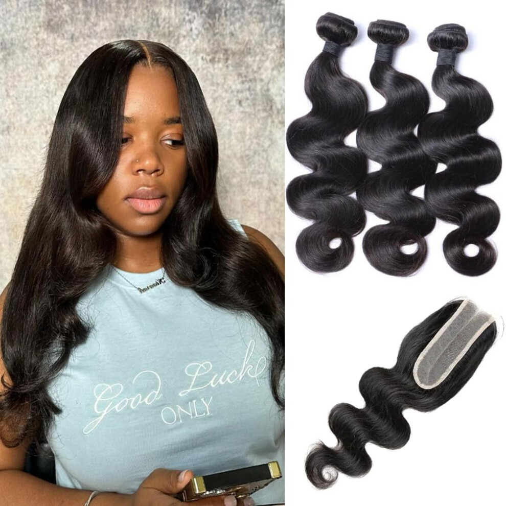 Vilsai Unisex Not,Specified Body Wave Human Hair Bundles With Closure (16 18 20 +14) Brazilian 2X6 Hd Lace Closure With Bundles 10A Grade Unprocessed Virgin Hair Bundles W