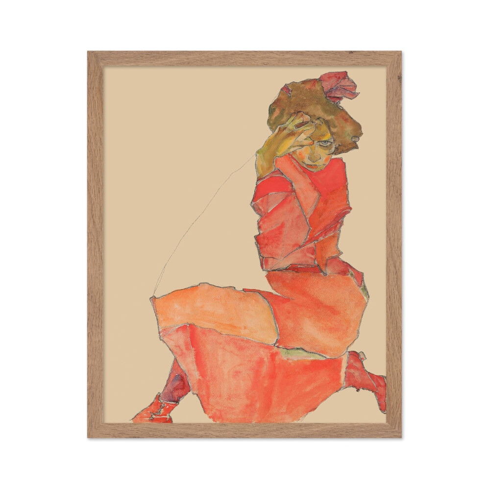 Affiche d'illustration vintage Poster Master - Impression expressionniste r   tro - Cadeau pour ami artiste - Femme agenouill   e en robe rouge orang