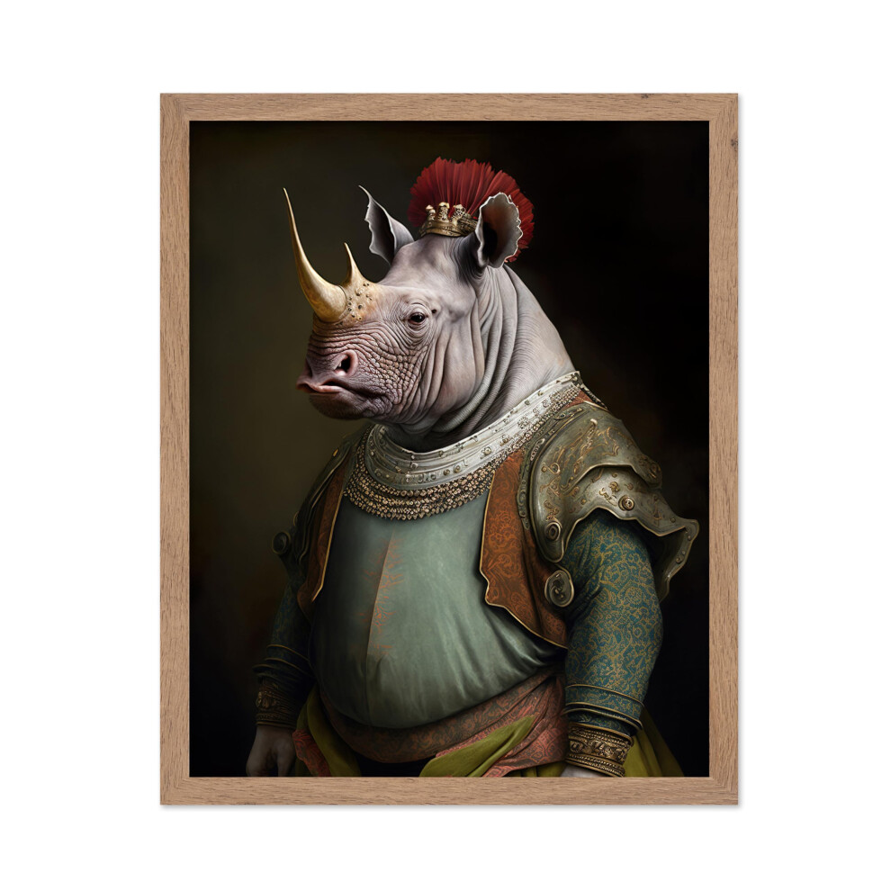 Poster Master Renaissance Animal Poster - R   tro Dr   le Impression - Cadeau pour Ami Artiste - Aristocratique Rhino Renaissance Tenue Formelle Port