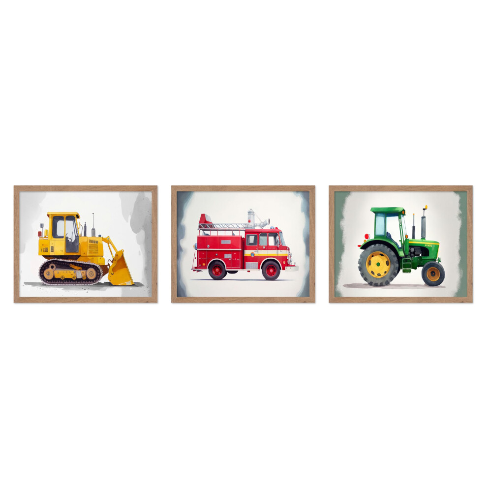 Poster Master, affiche de transport en 3 parties - Impression de v   hicule r   tro - Cadeau pour ami enfant - Bulldozer, camion de pompiers, tracteu