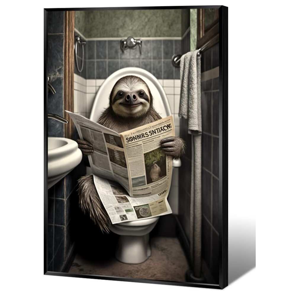 KOEUIRW Dr   le Paresseux Salle de Bain Toile Art Mural Mignon Paresseux Dans Toilettes Affiches Noir et Blanc Imprim   s Animaliers Peinture Maximal