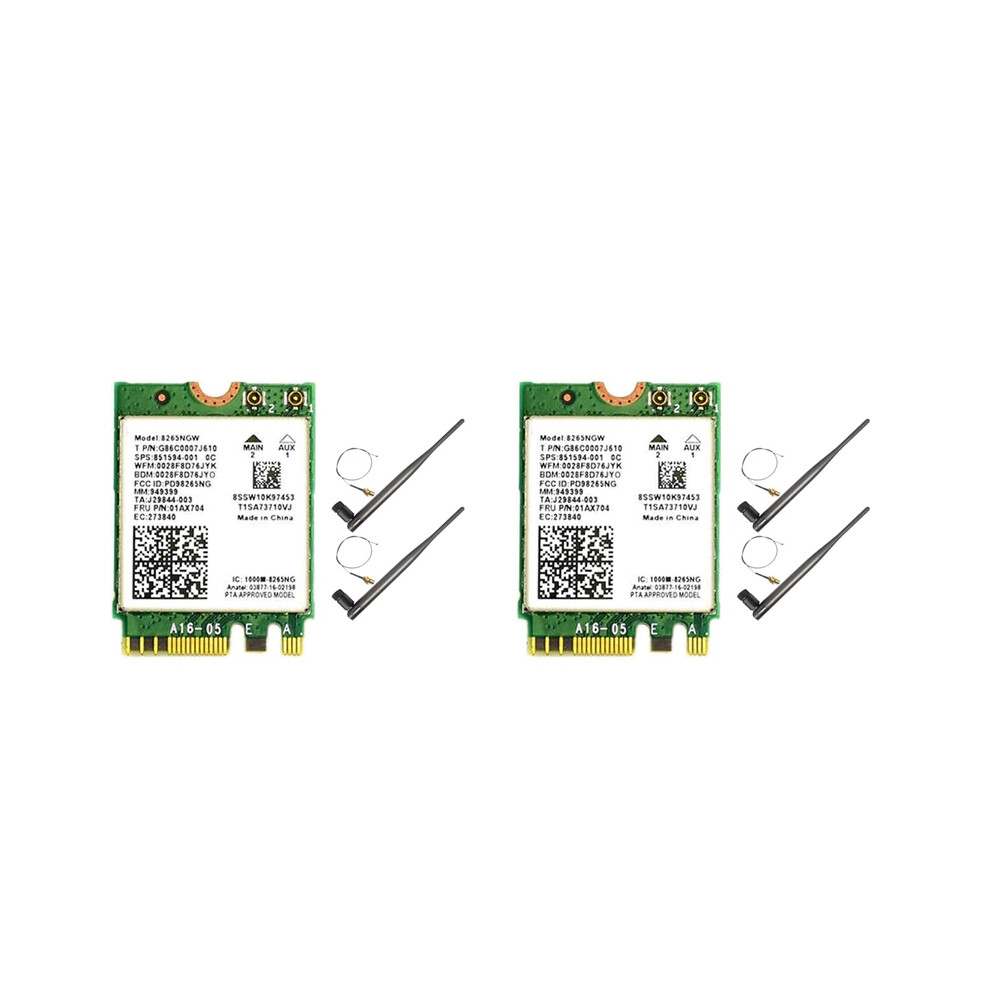 2X Ac8265 Wifi Card+6Db Antenna Network Adapter For Nano 300Mbps+867Mbps 2.4Ghz 5Ghz Dual Band Ngff Bt4.2 Module 4853284721484