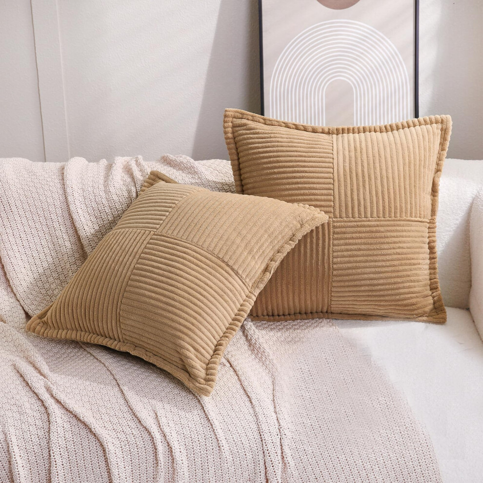 Puncuntex Lot de 2 housses de coussin décoratives en velours côtelé style bohème kaki 30,5 à 50,8 cm, taie d'oreiller super douce, confortable, t
