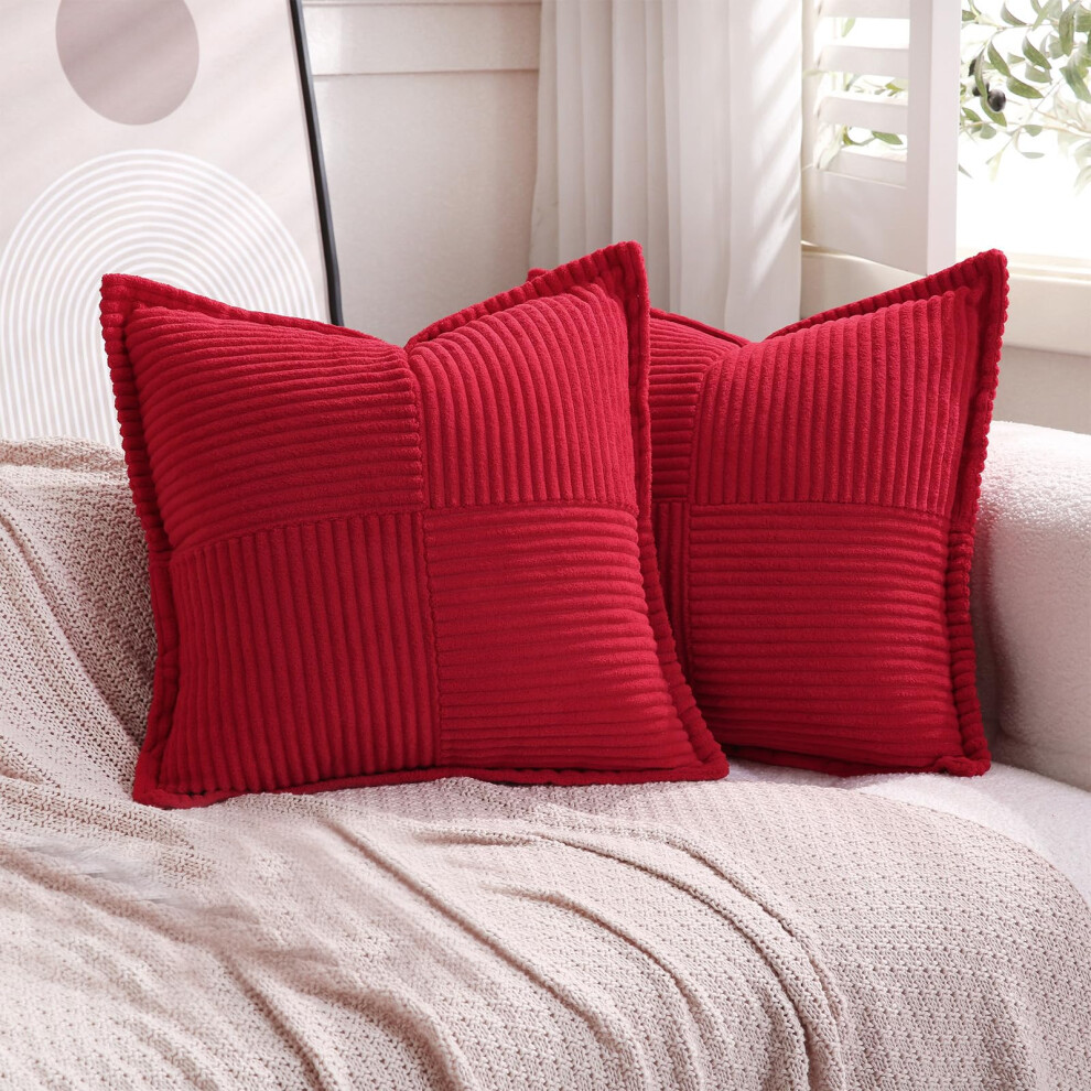 Puncuntex Lot de 2 housses de coussin décoratives en velours côtelé style bohème Rouge 30,5 à 50,8 cm Taie d'oreiller super douce à rayures pour