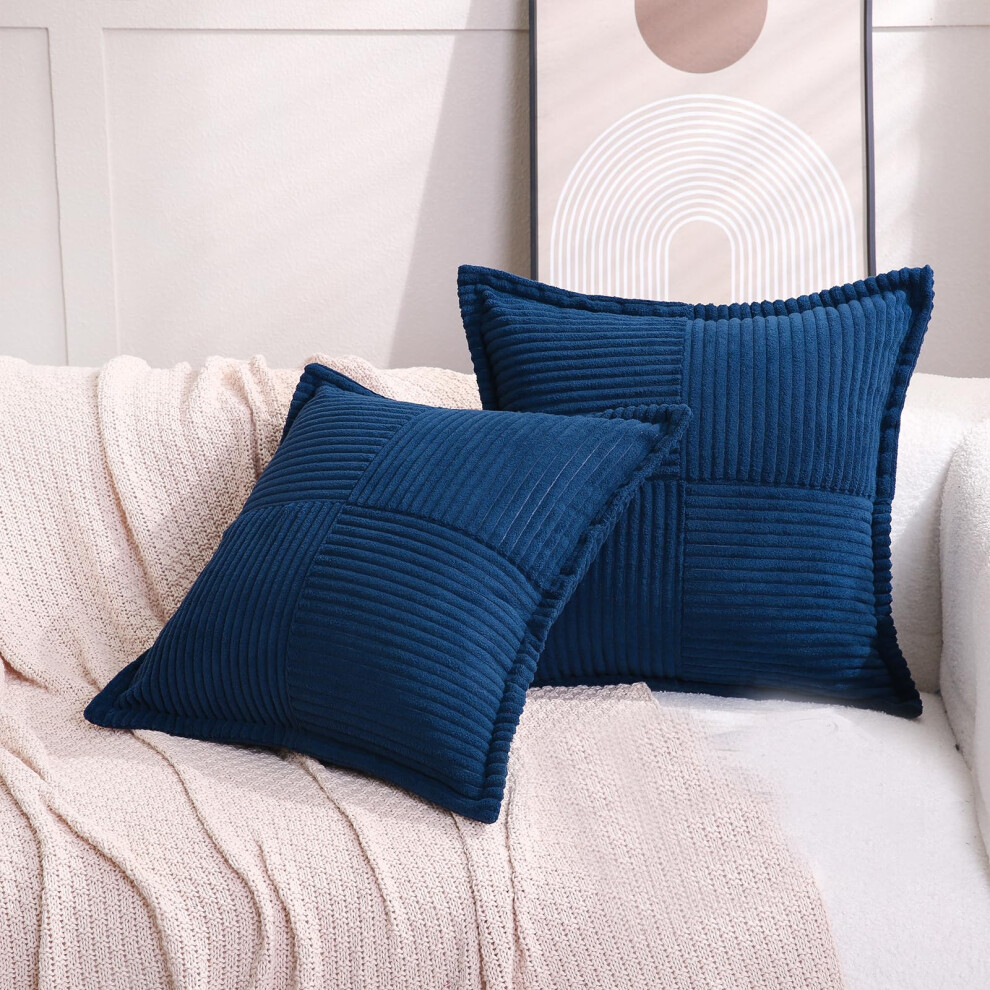 Puncuntex Lot de 2 housses de coussin en velours côtelé style bohème bleu marine 61 cm x 61 cm, taie d'oreiller super douce, confortable, texture