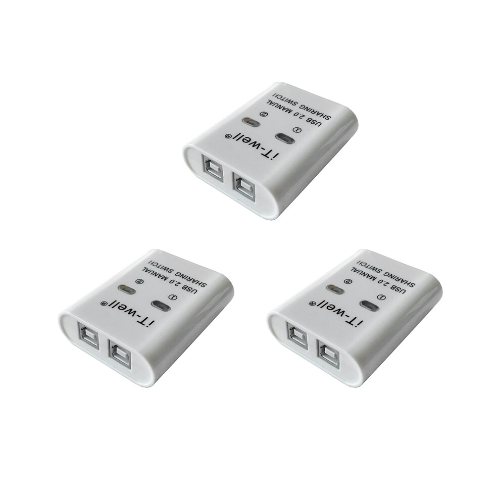 3X Usb Printer Sharing Device, 2 In 1 Out 2-Port Manual Kvm Switching Splitter Hub White 4853284722863