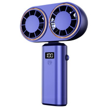 Portable Handheld Fan USB Charging Cooler Dual Digital Display Rechargeable Battery Royal Blue