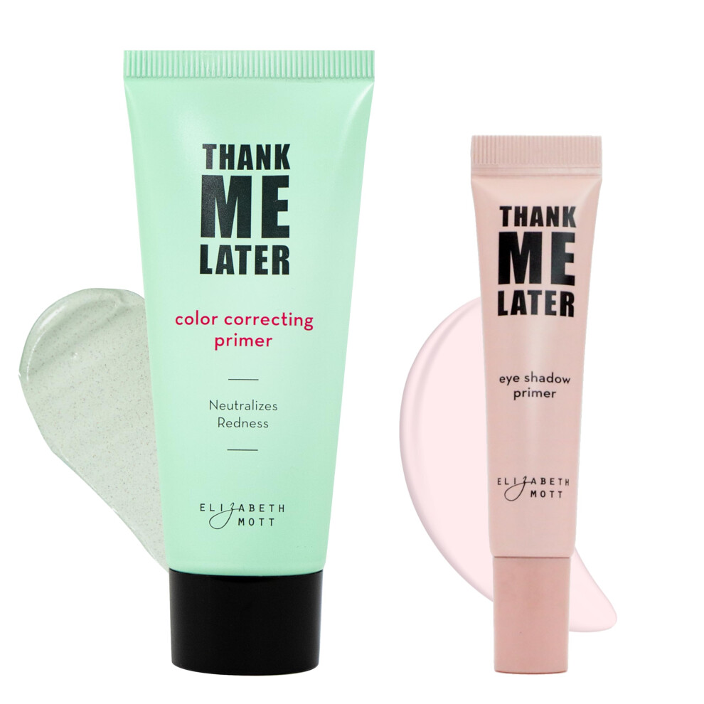 Elizabeth Mott Thank Me Later Color Correcting & Eye Primer Duo - Face Primer with Niacinamide for Redness Control & Smooth Makeup Base - Eye Primer f